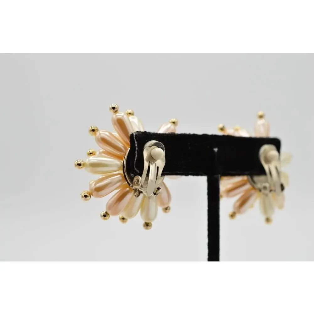 Vintage Clip On Earrings Chunky Faux Pearl Beaded Cluster Chunky NOS 1980s 9L